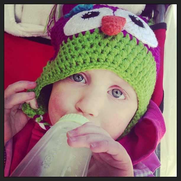 Tired baby. Cute hat from Chinatown.