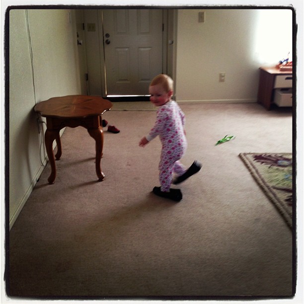 Pajamas and Mom's shoes, so what if it's noon!